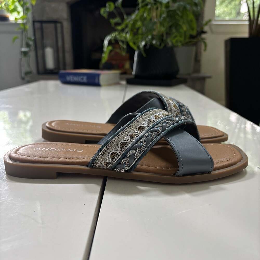 Andiamo Apascal Wide Embellished Slide Sandals Size 7W
